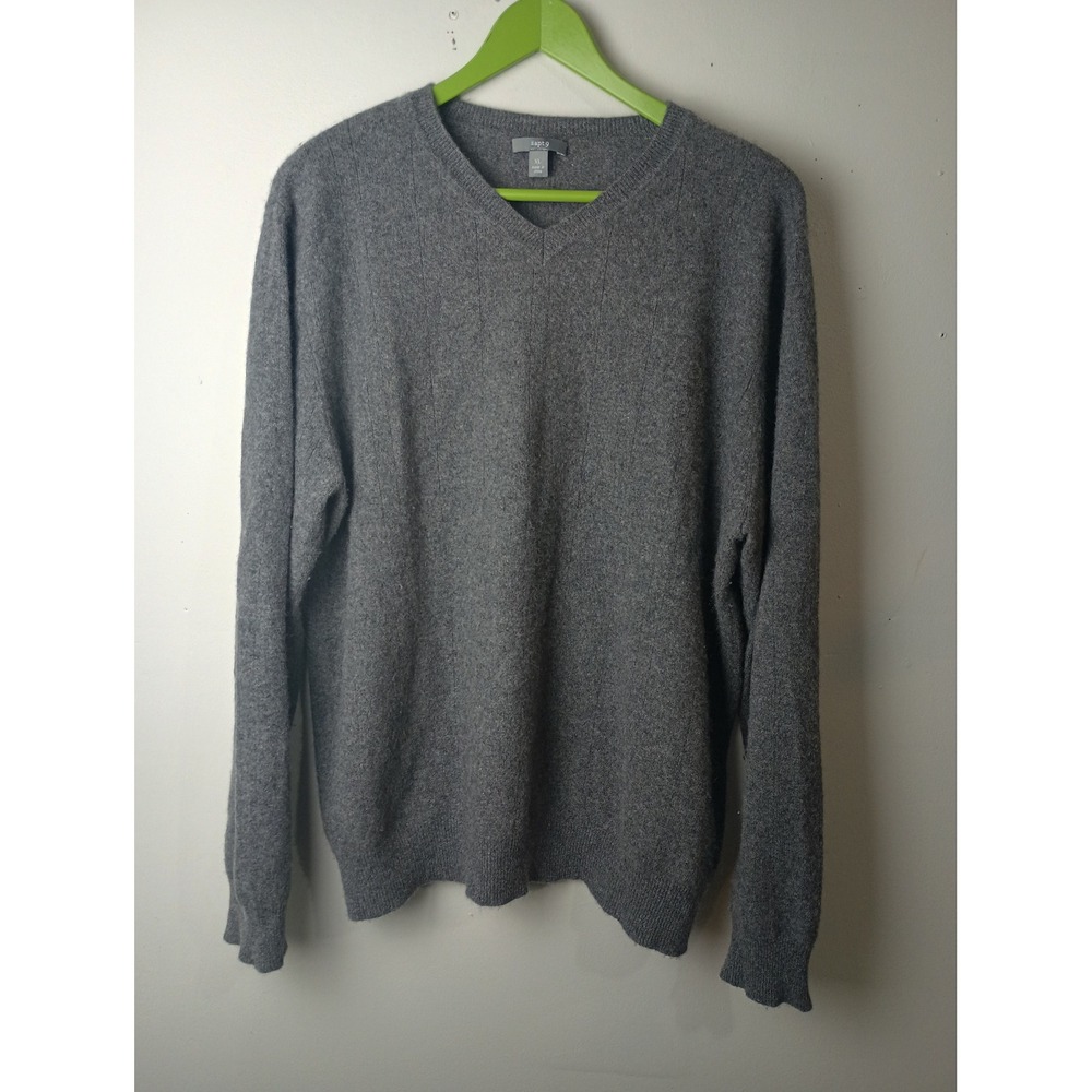Apt. 9 Women XL Gray 100% Cashmere V-Neck Long Sleeve Knit Sweater RN 73277